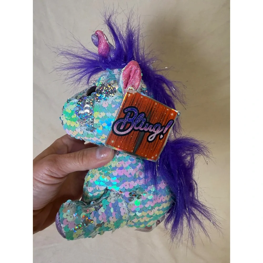 Bling! Sequin Unicorn Plush Toy Iridescent Blue Purple Mane 7 Inch NWT